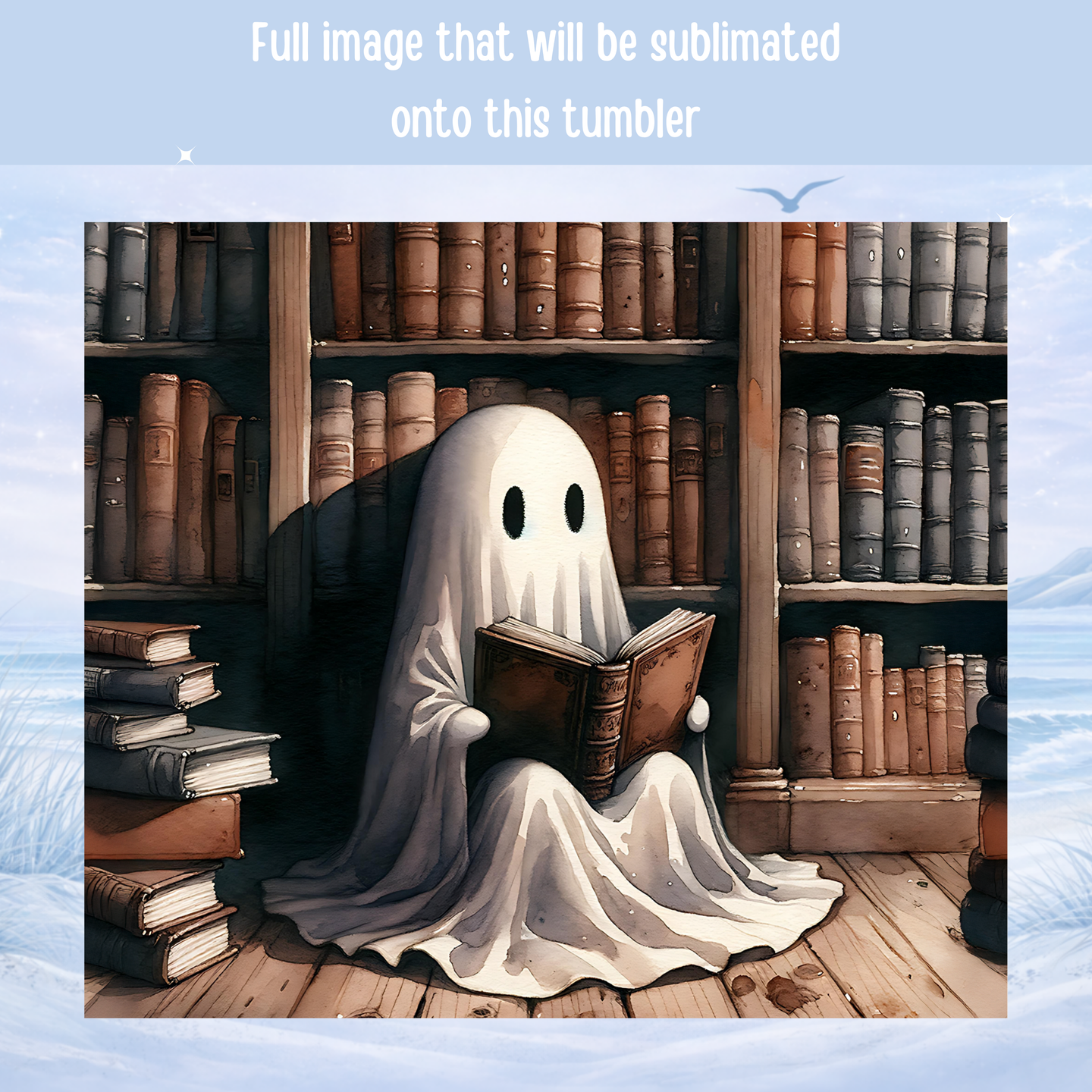spooky book lover tumbler cute ghost reader design