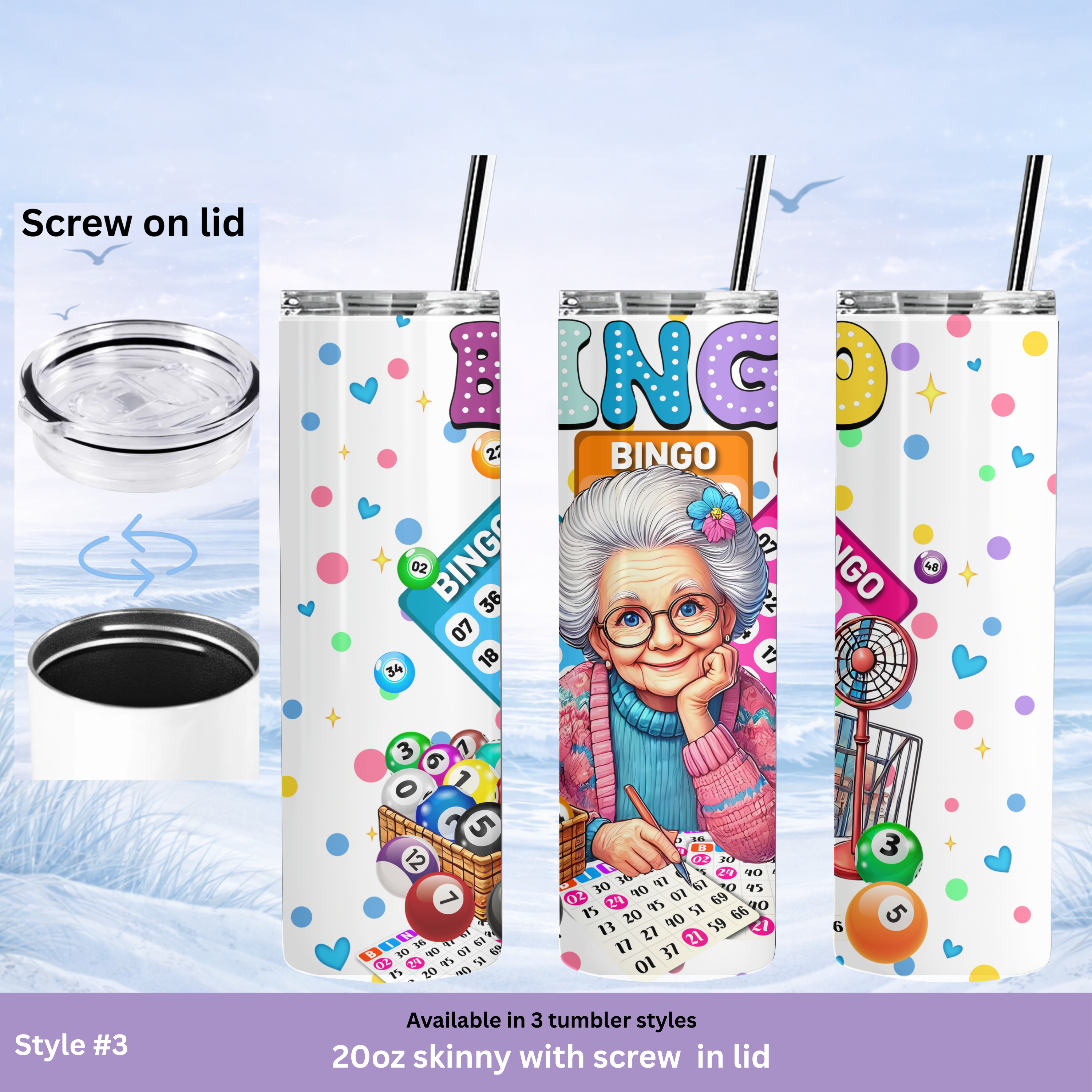 stainless steel bingo tumbler with straw