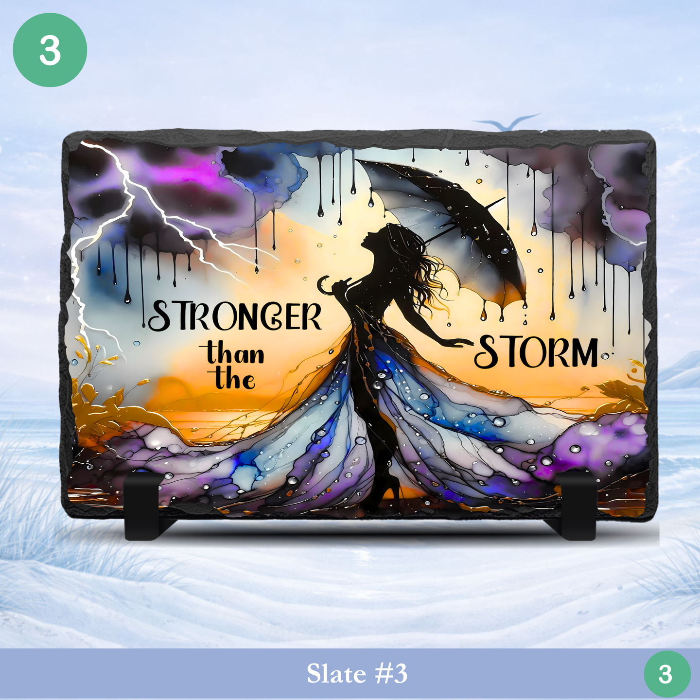 stronger than storm inspirational slate motivational quote woman silhouette gift decor
