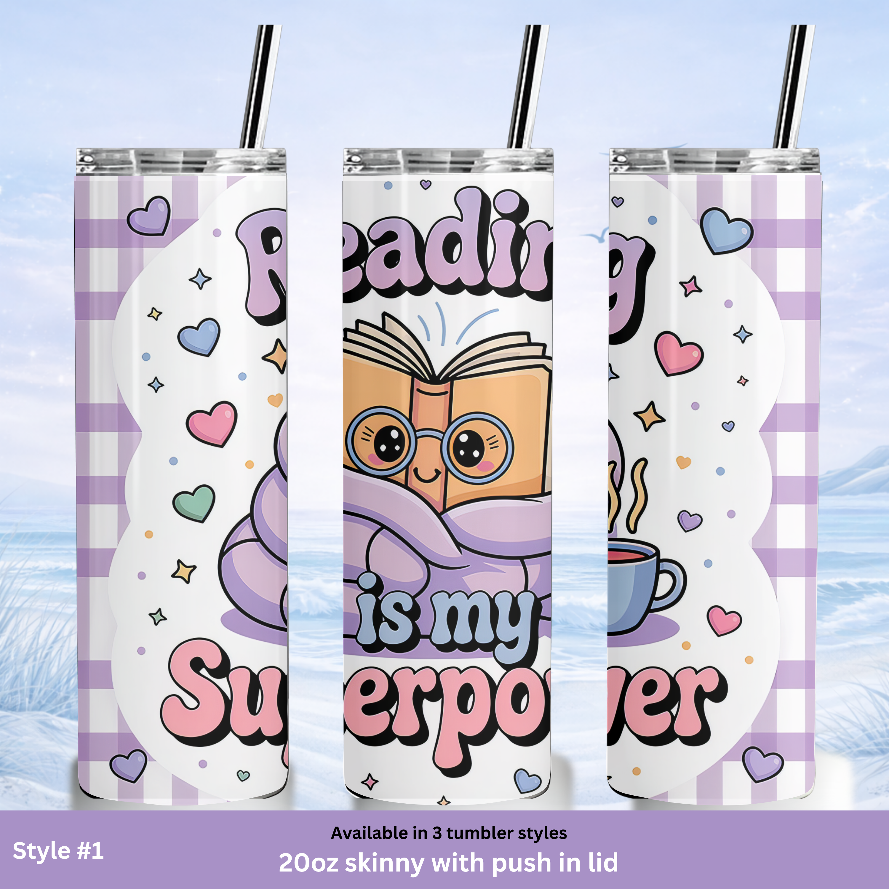 student tumbler cute reading aesthetic drinkware
