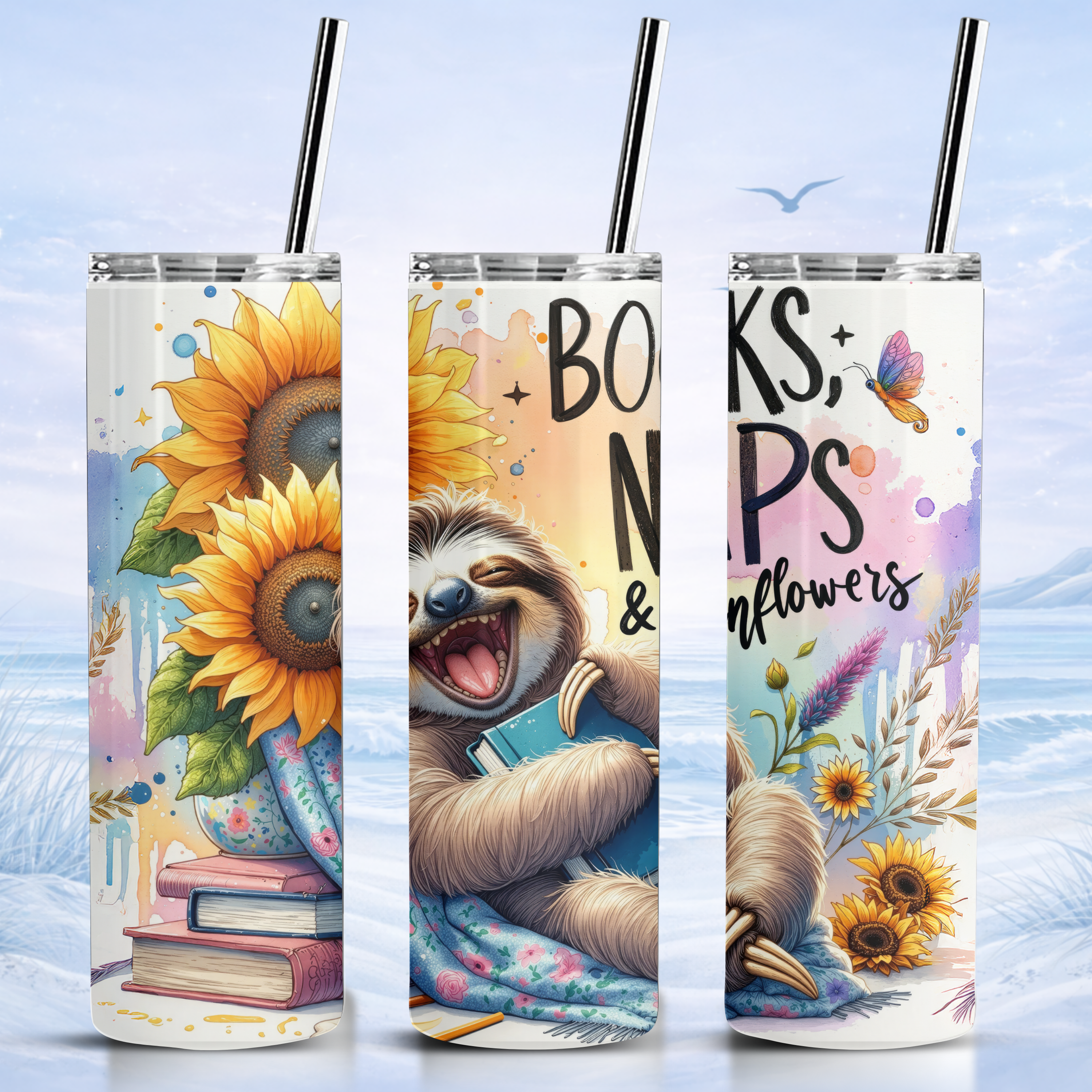 sunflower sloth tumbler 20 oz insulated skinny tumbler