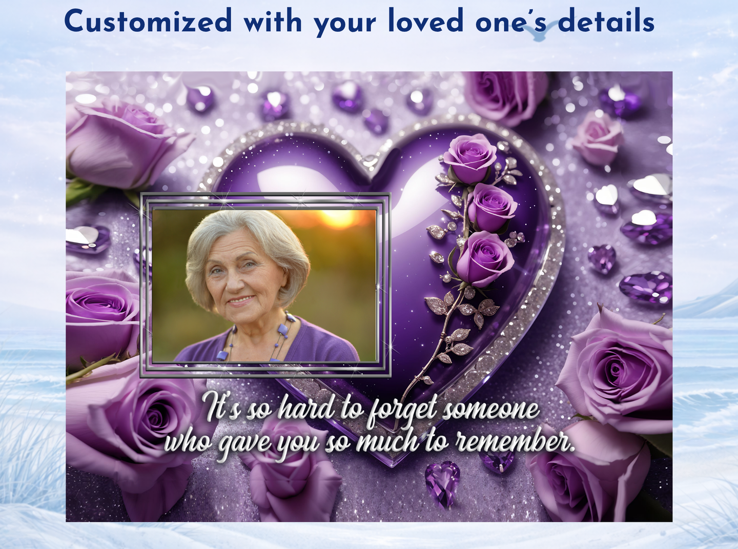 sympathy gift purple rose photo slate remembrance
