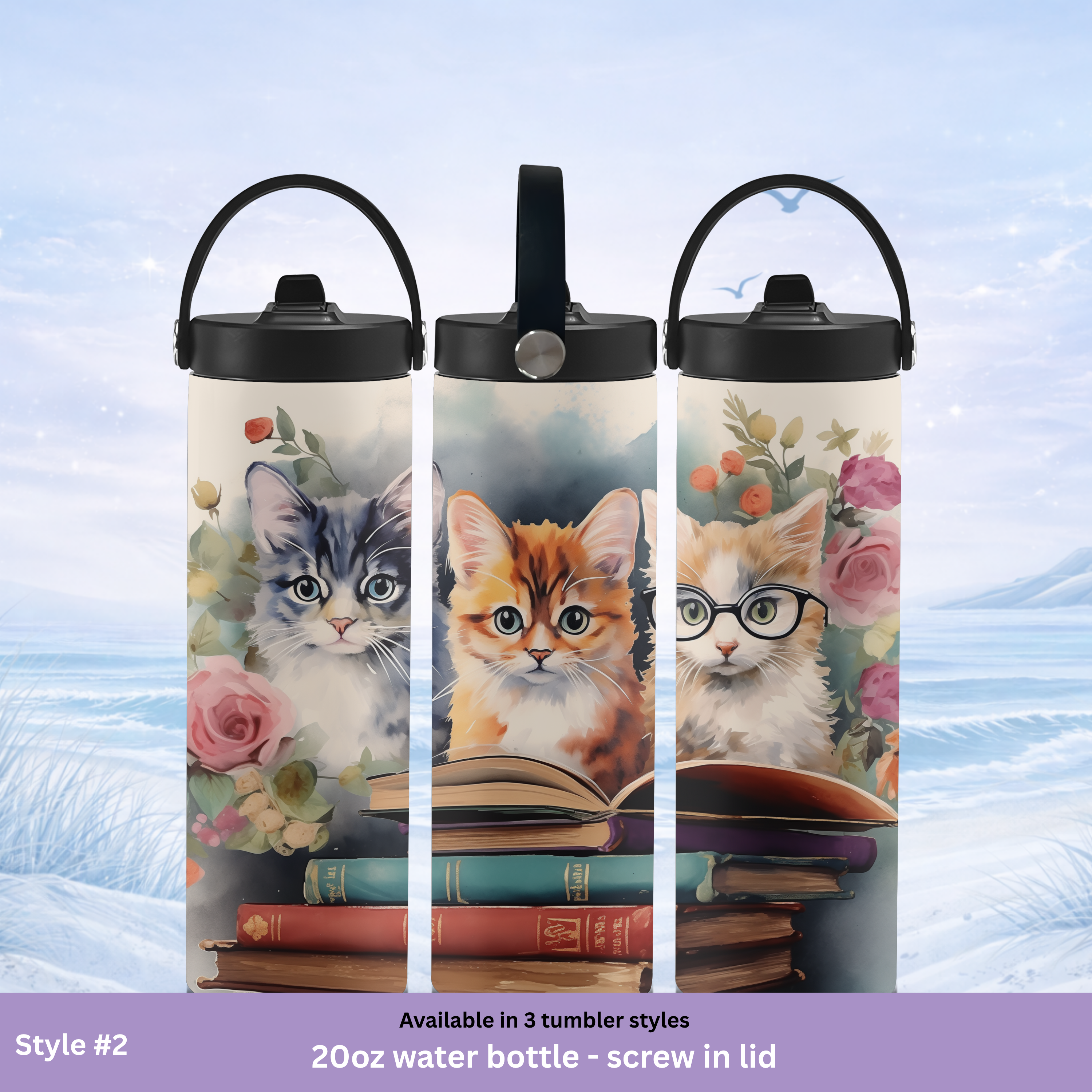 teacher gift tumbler cat reading floral design