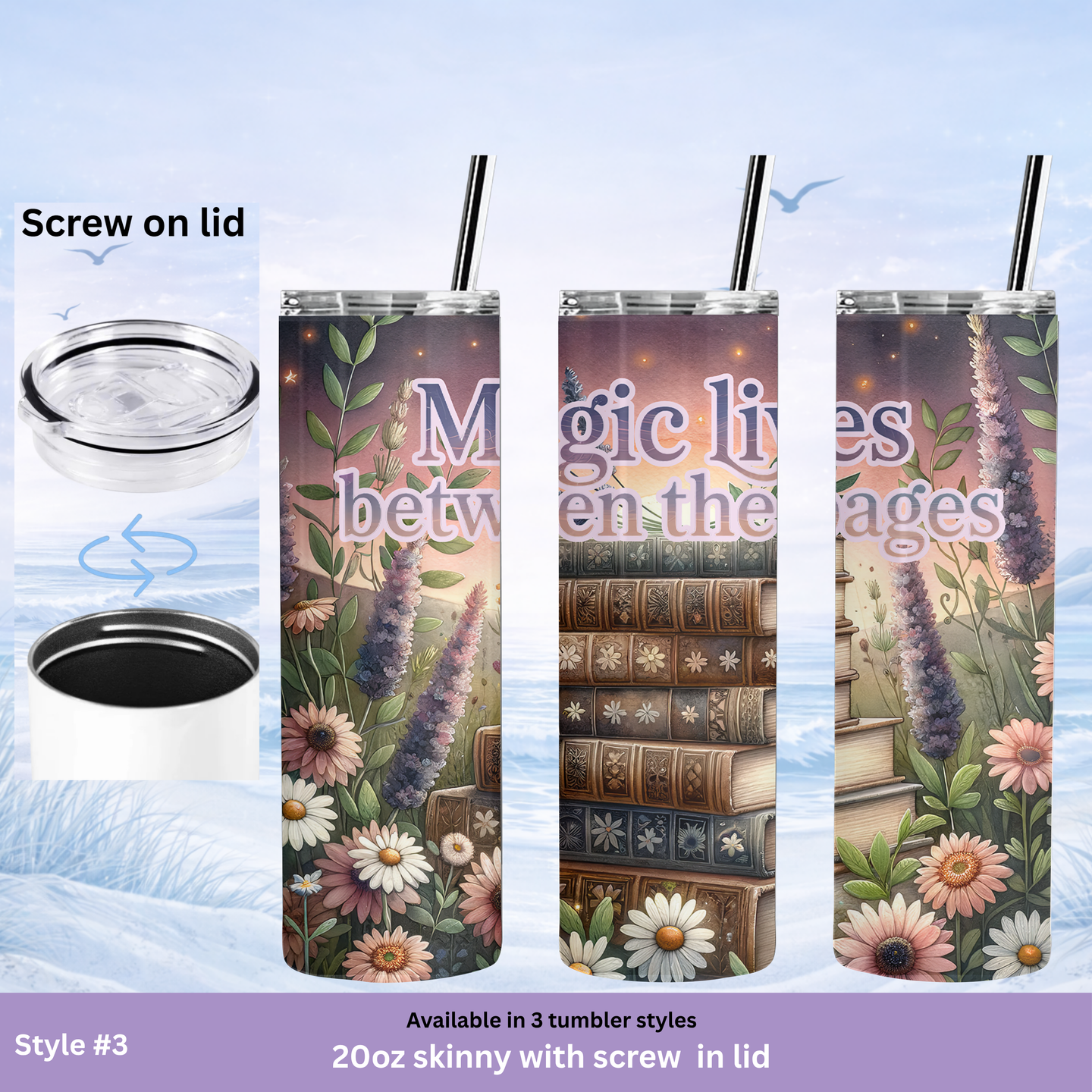 unique book lover tumbler floral aesthetic cup