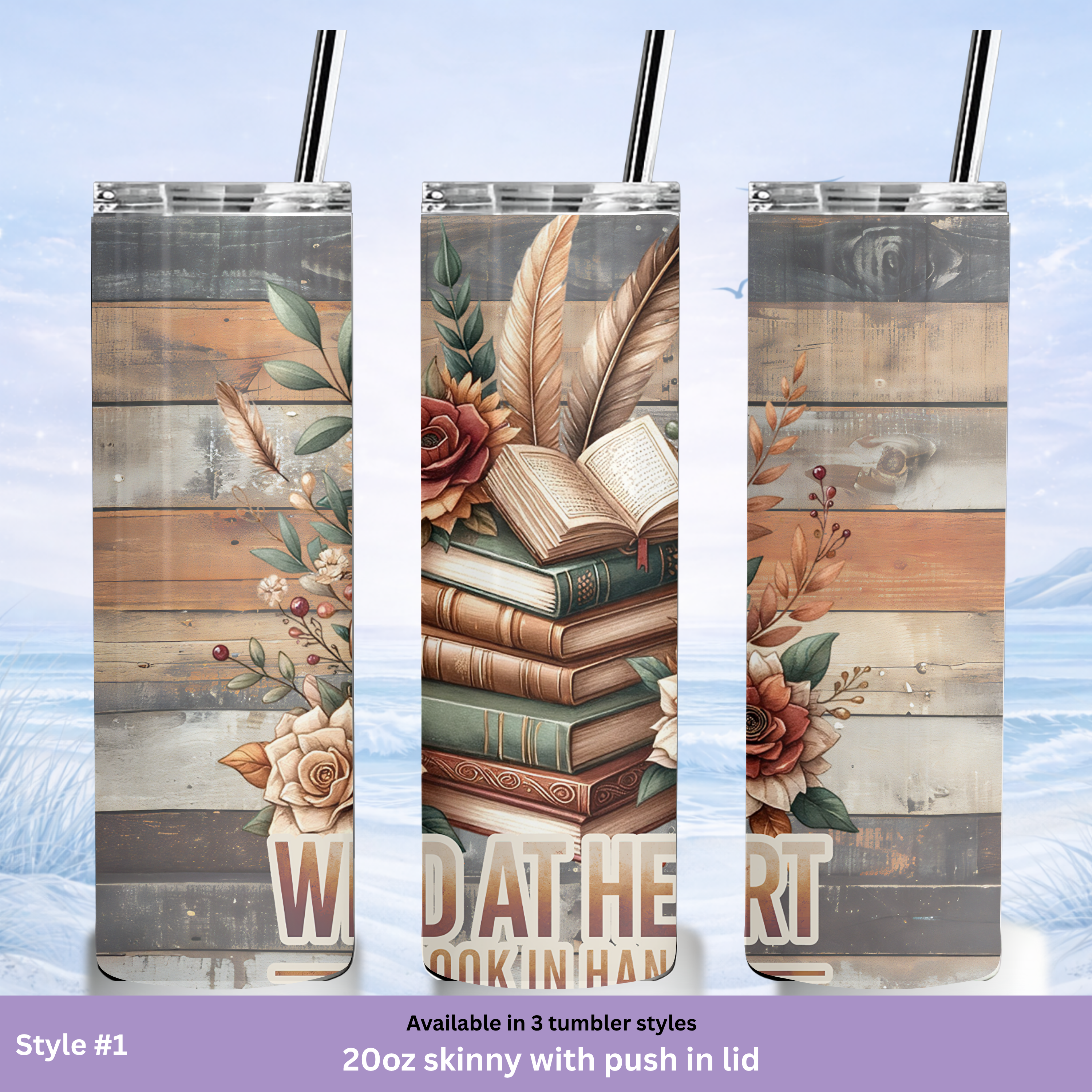 unique book lover tumbler rustic style drinkware
