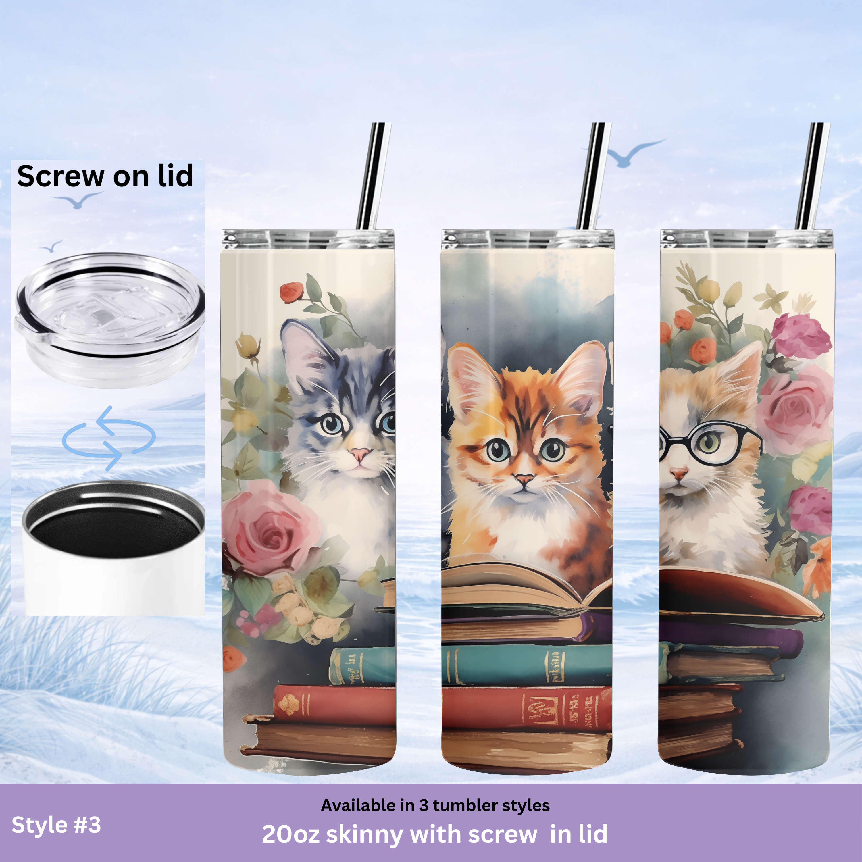 unique cat tumbler book lover aesthetic cup