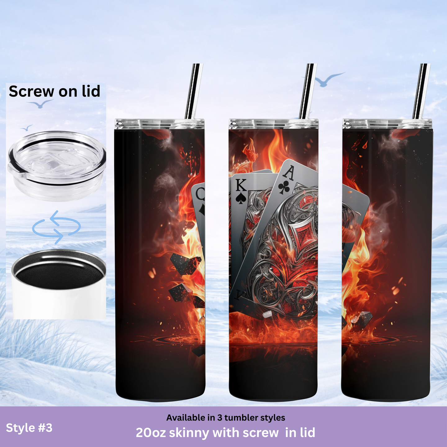 unique poker gift tumbler flames