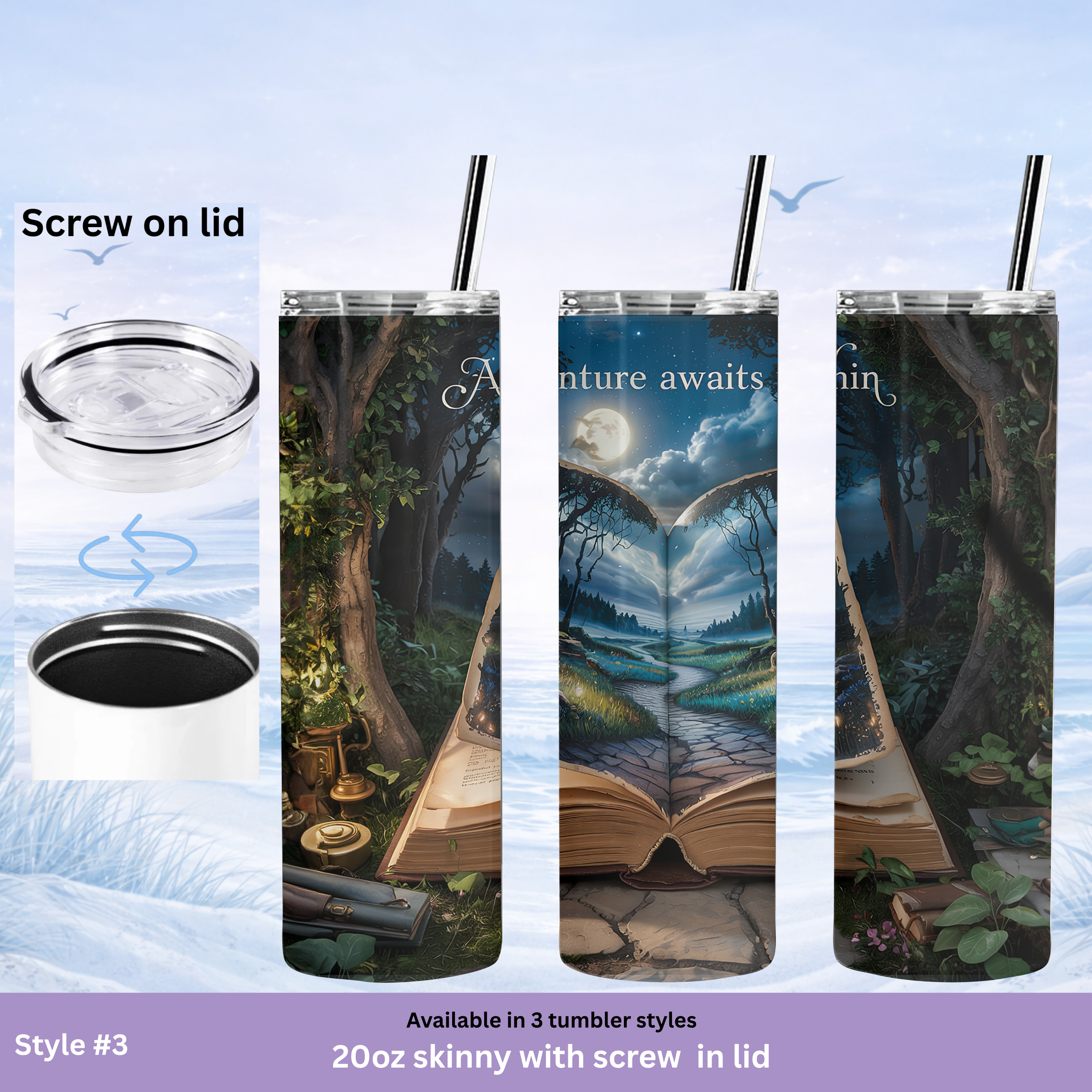 unique reader gift tumbler fantasy book scene
