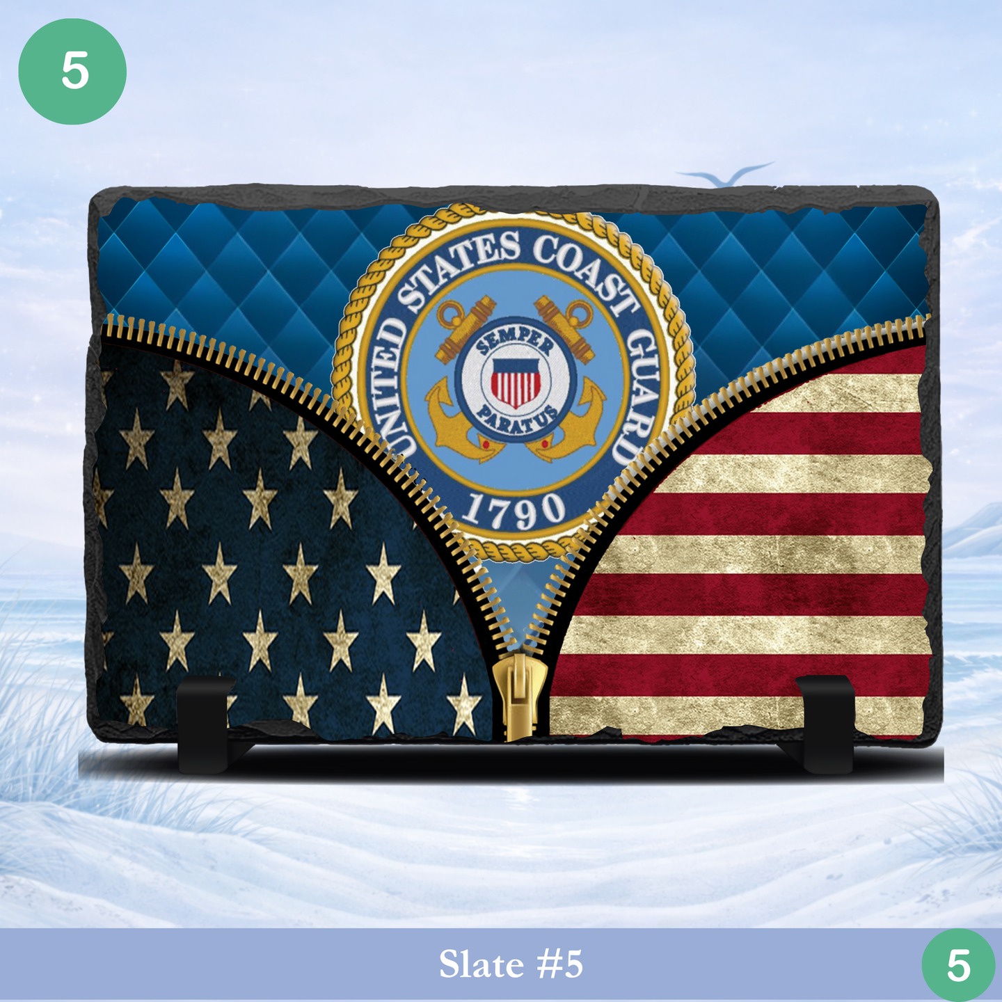us coast guard emblem patriotic flag slate